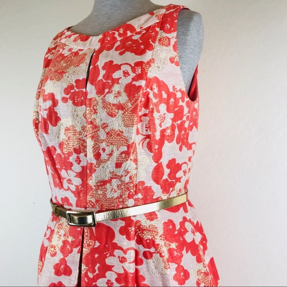 Tahari ASL Gold Metallic Jacquard Floral Dress - Picture 6 of 8